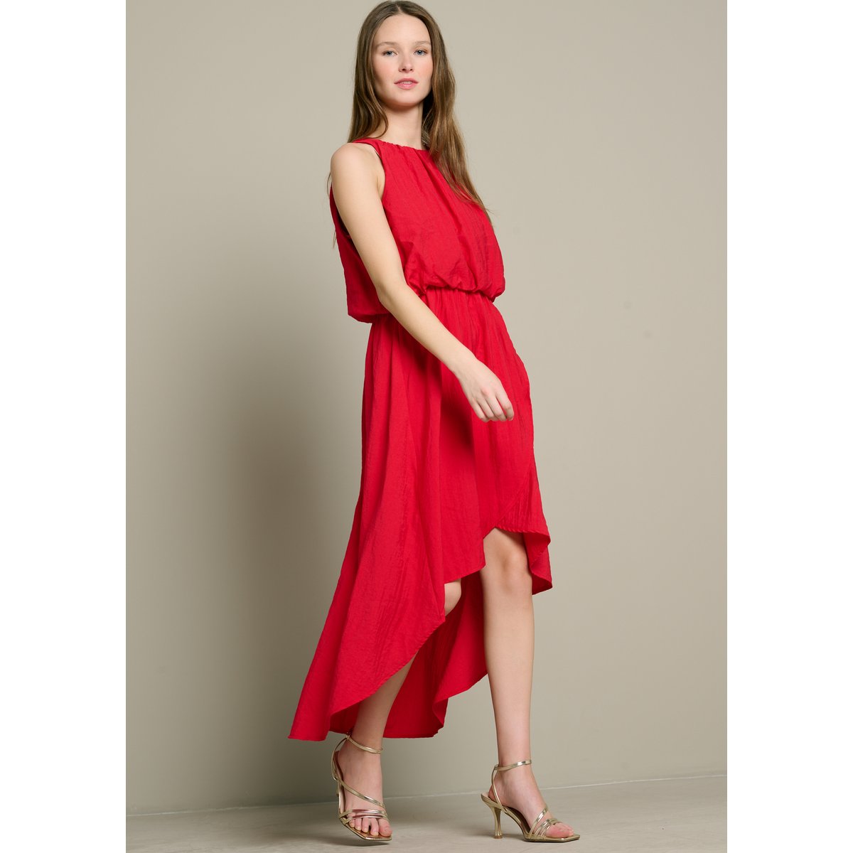 Robe asymétrique sans manches rouge, LOLALIZA