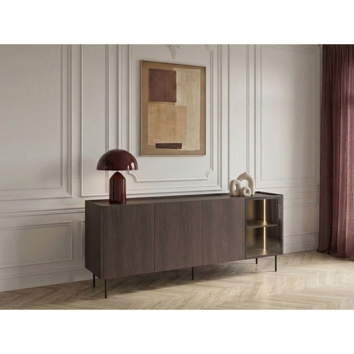 Meuble TV 220 cm , AURORA noir et noyer, BOBOCHIC