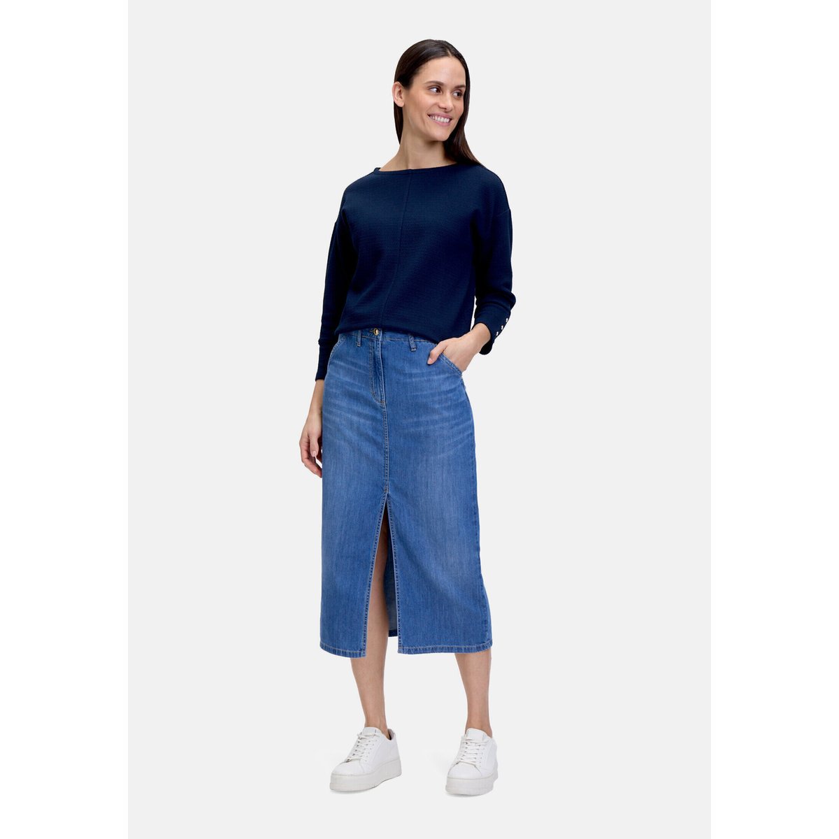 Jupe en jean à effet délavé bleu, BETTY BARCLAY
