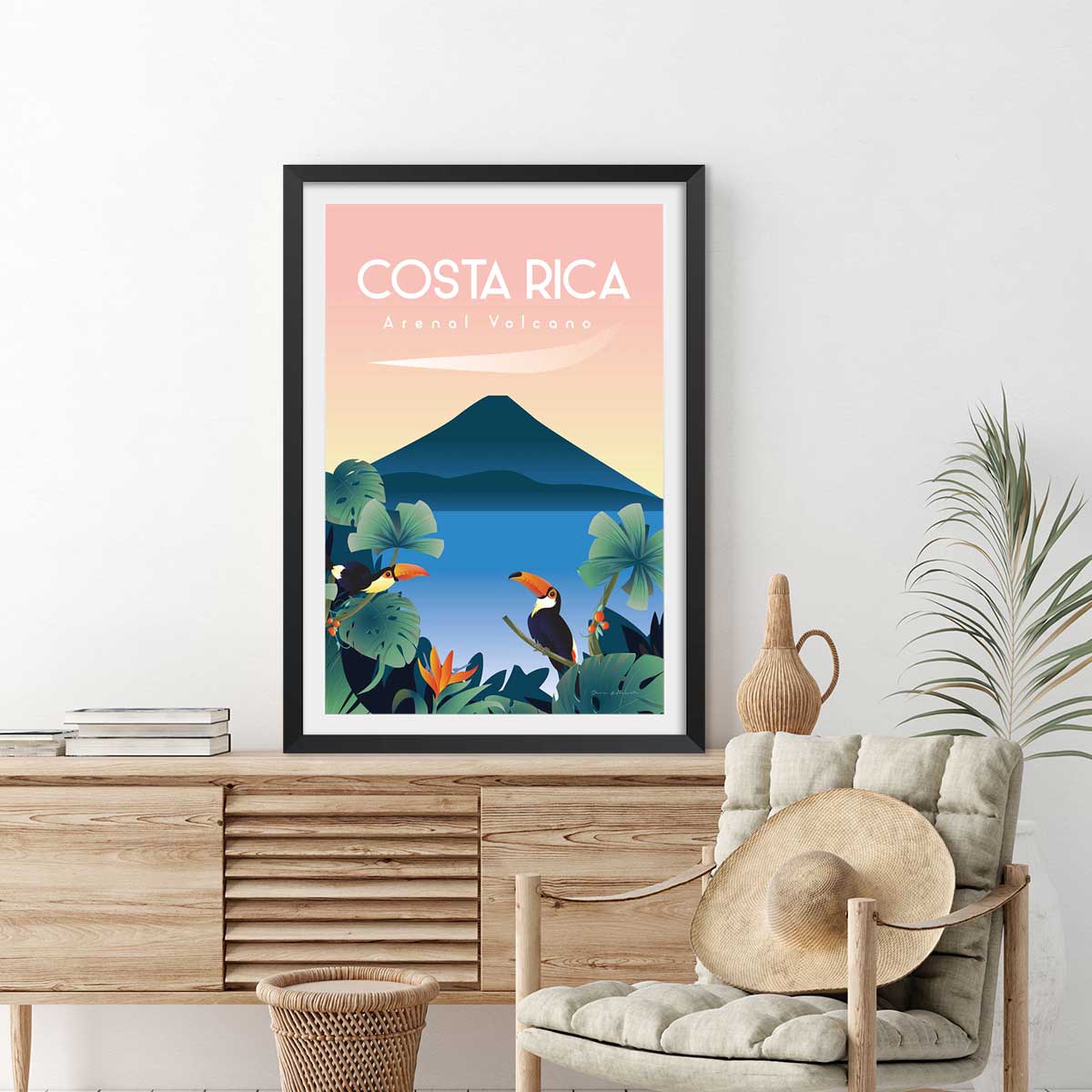 Affiche voyage Volcan du Costa Rica affiche + cadre en bois - noir, HEXOA