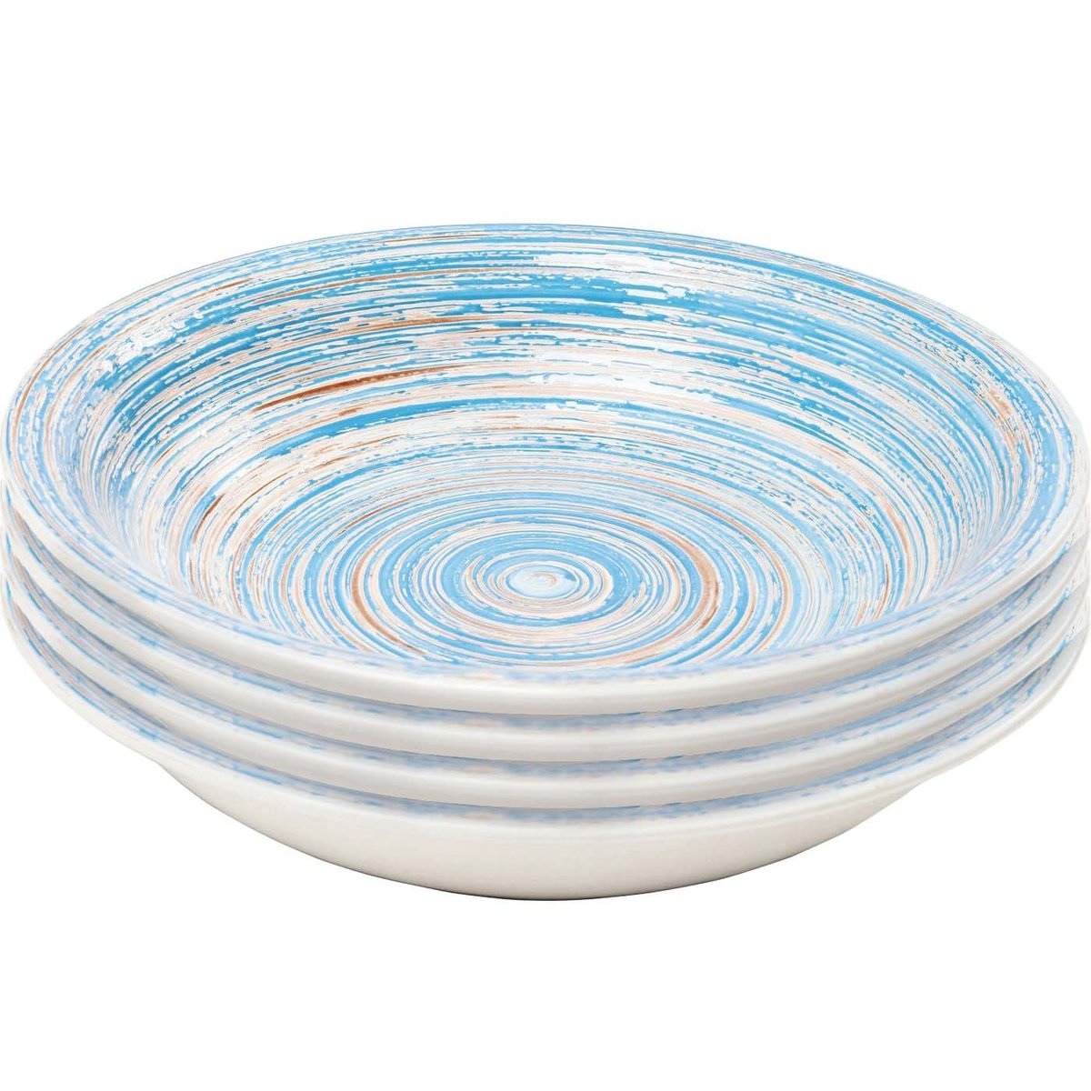 Lot de 4 assiettes creuses, SWIRL bleu, KARE DESIGN
