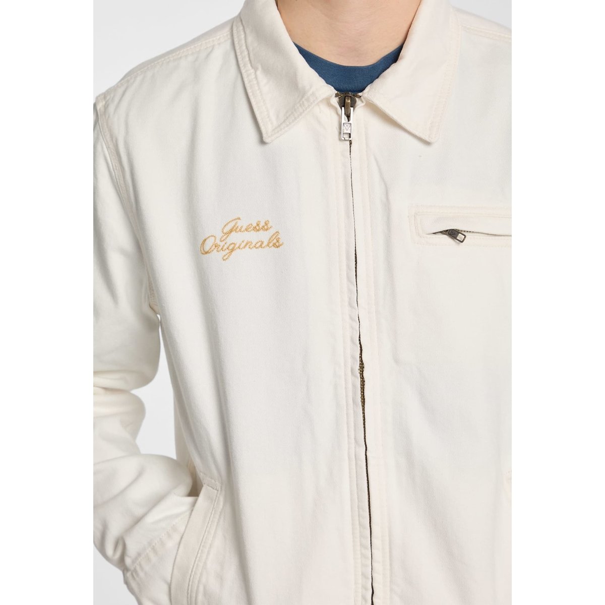 Veste En Jean Entièrement Zippée blanc, GUESS