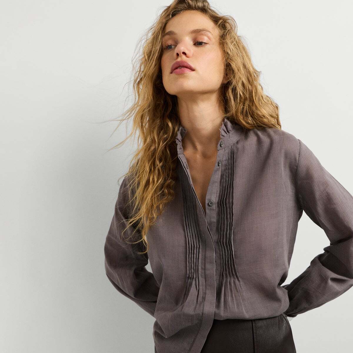 Blouse À Carreaux À Col Mao brun de trail, PEPE JEANS
