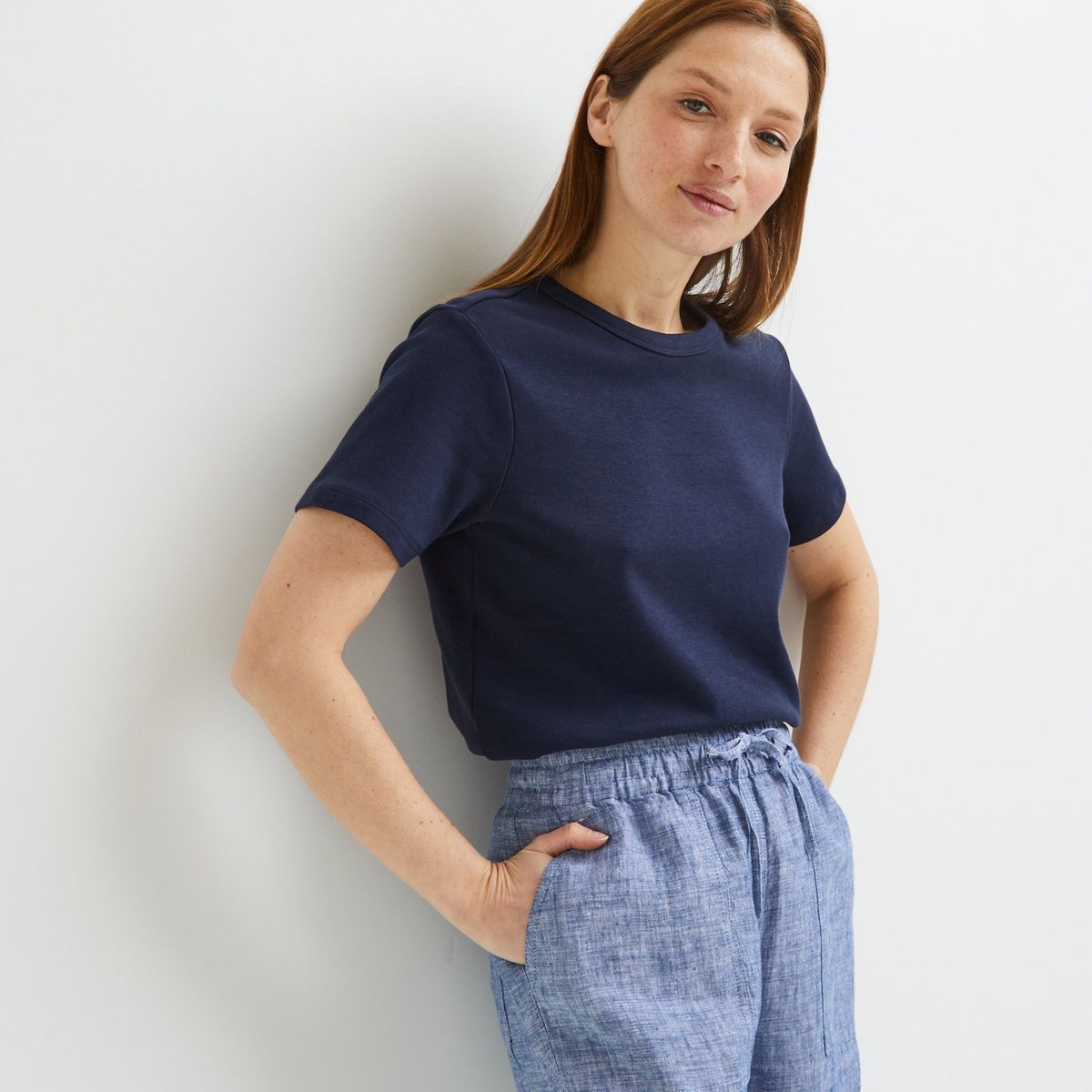 T.shirt uni en coton BIO, Oeko-Tex marine, MONOPRIX