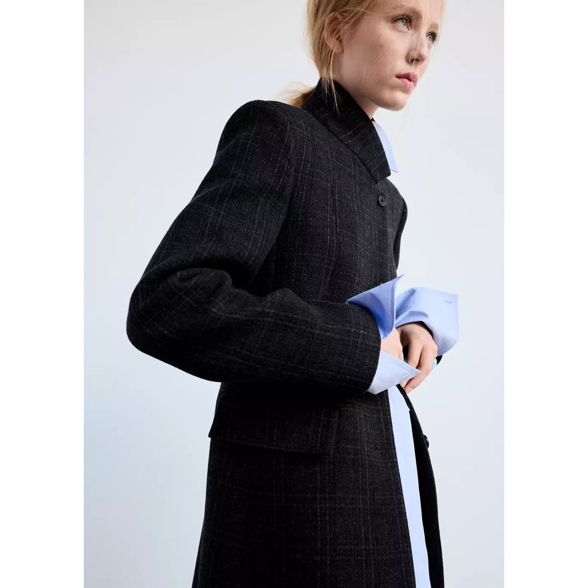 Manteau en laine Manteco à carreaux gris chiné foncé, MANGO