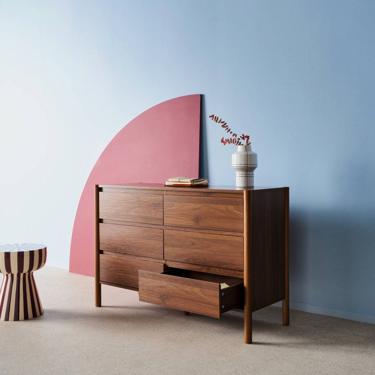 Commode décor bois 6 tiroirs HARMONY noyer, SWEEEK
