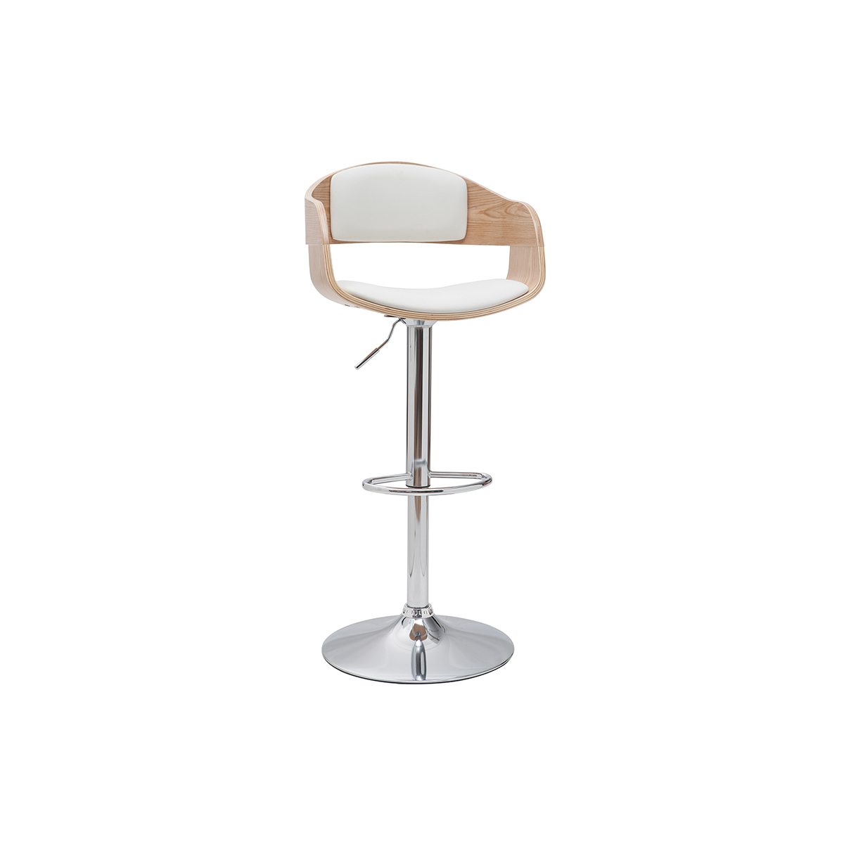 Tabourets de bar design réglables en polyuréthane blanc et bois clair (lot de 2) EUSTACHE blanc, MILIBOO