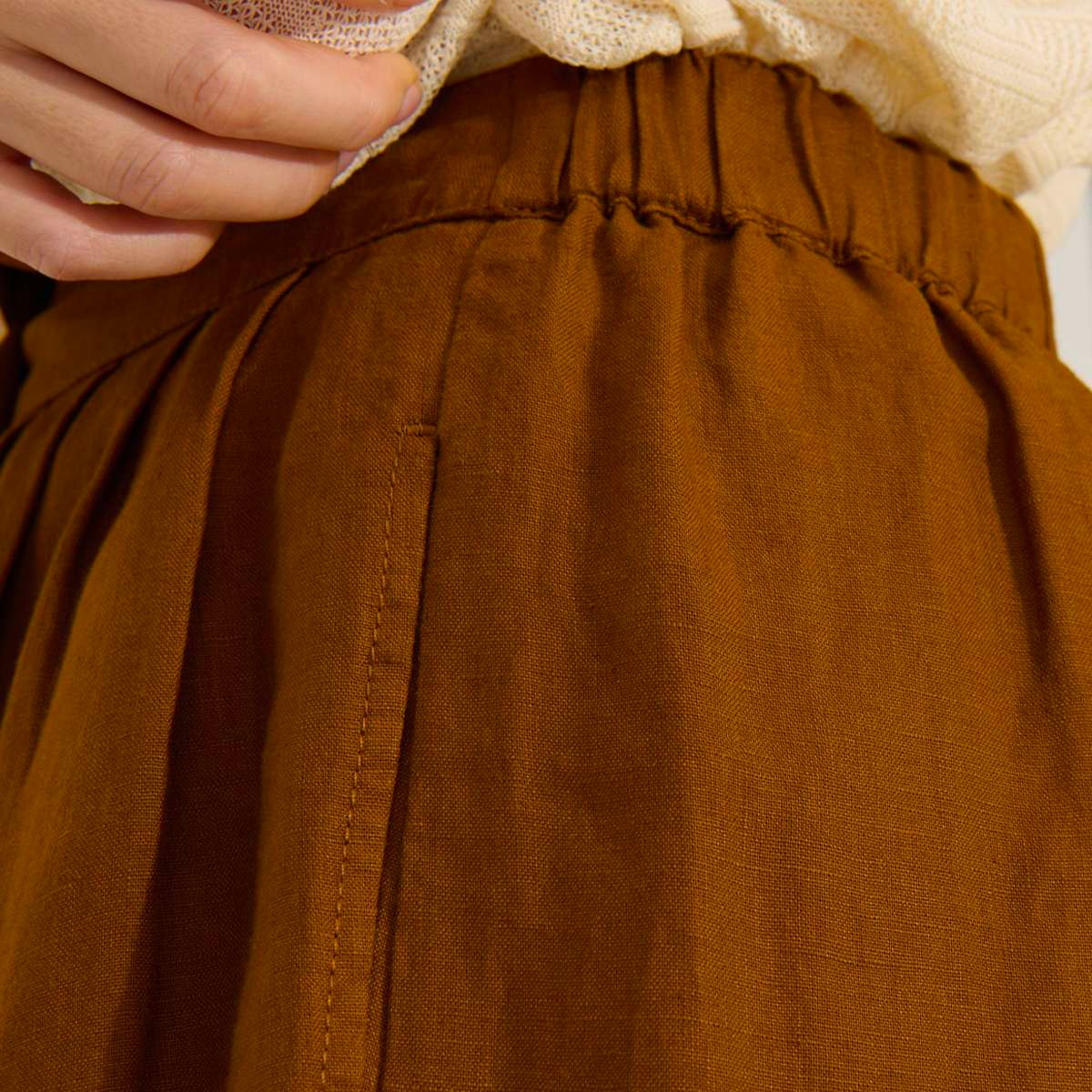 Jupe midi en lin POPPY caramel, BENSIMON