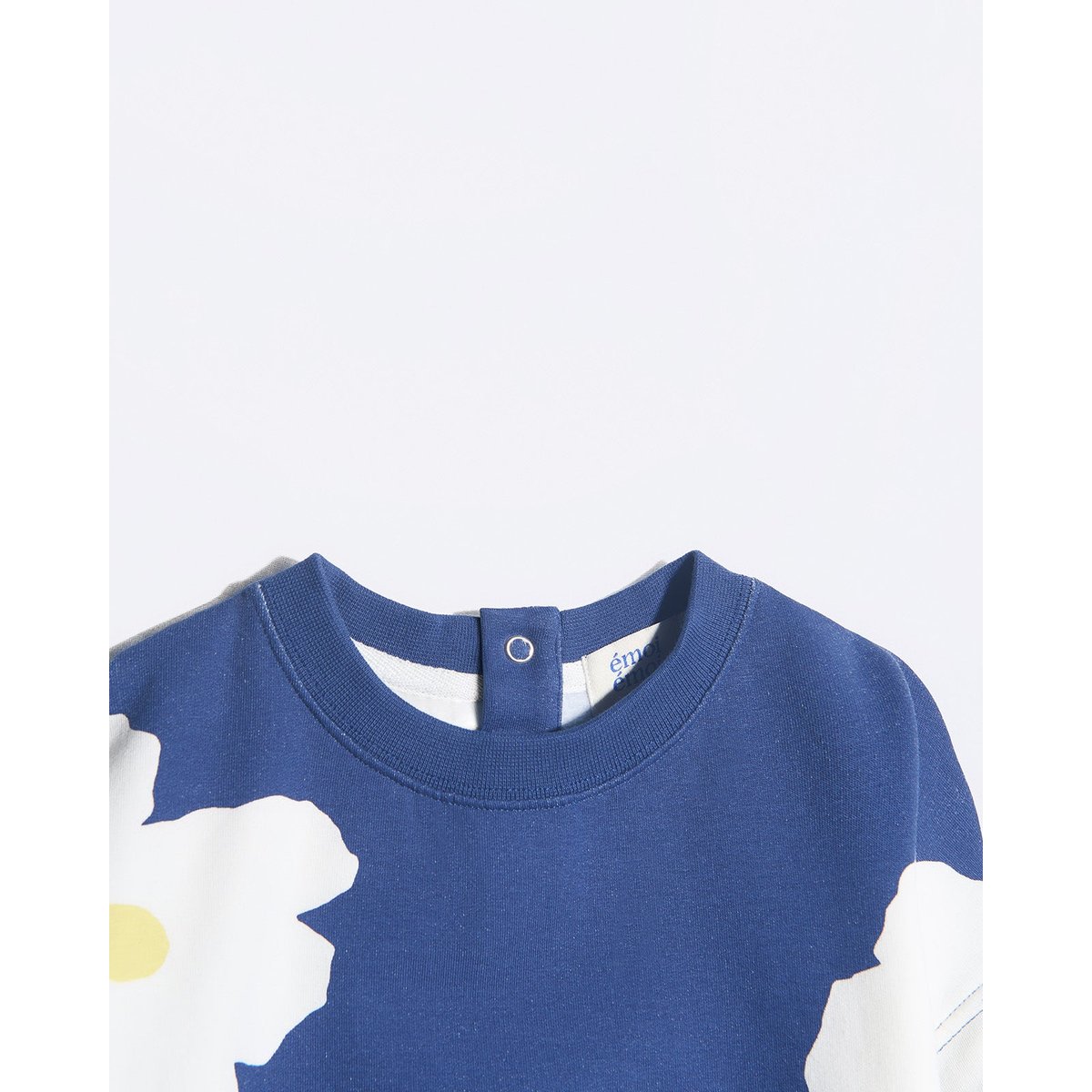 Sweat en coton bio imprimé fleuri bleu encre, EMOI EMOI