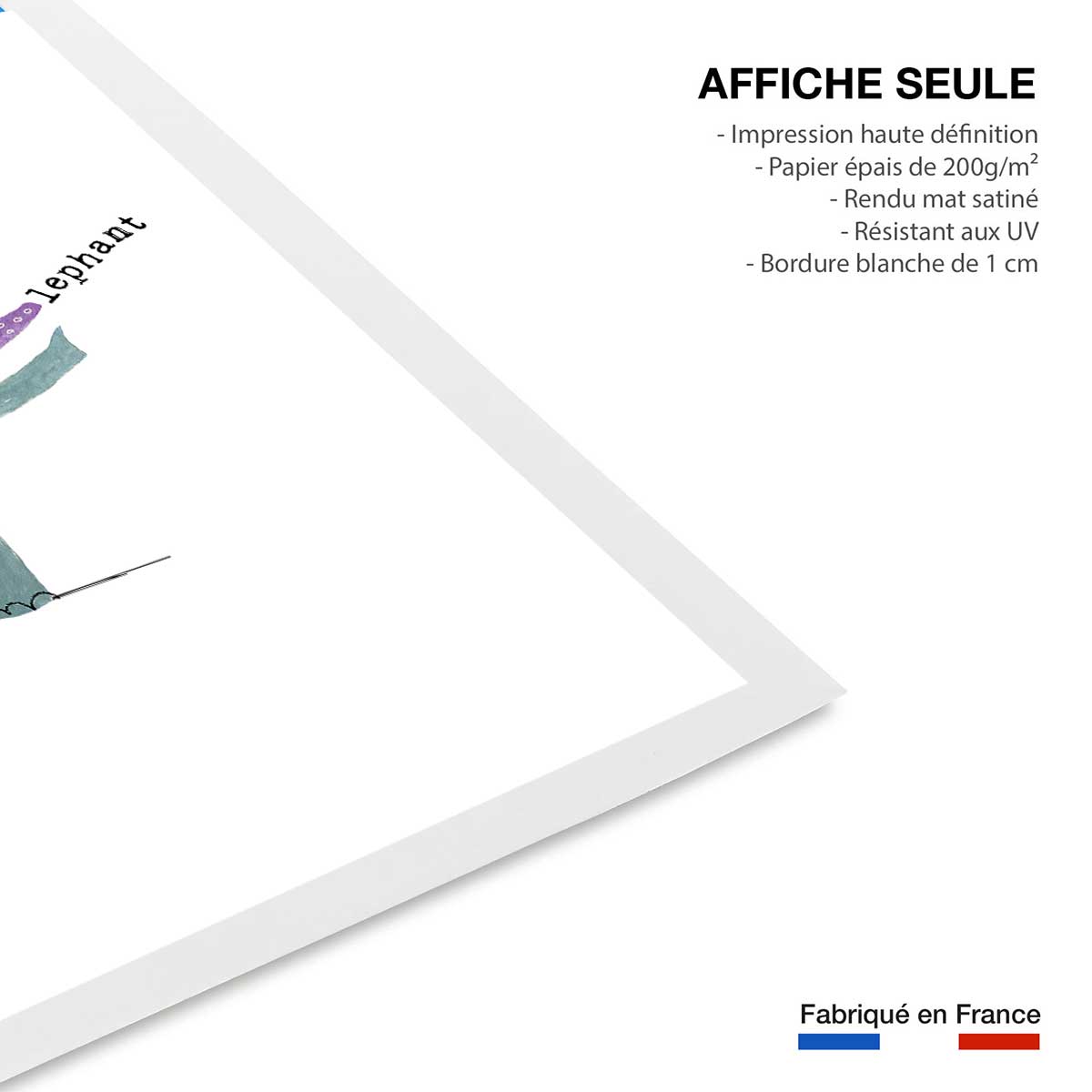 Affiche enfant e comme éléphant affiche seule, HEXOA