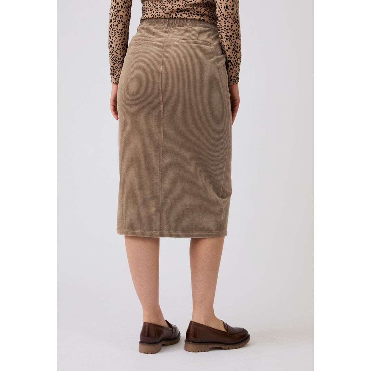 Jupe droite en velours côtelé marron taupe, DAMART