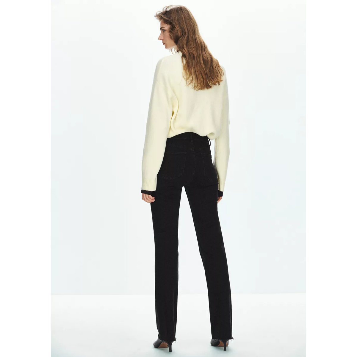 Jean évasé taille haute black denim, MANGO