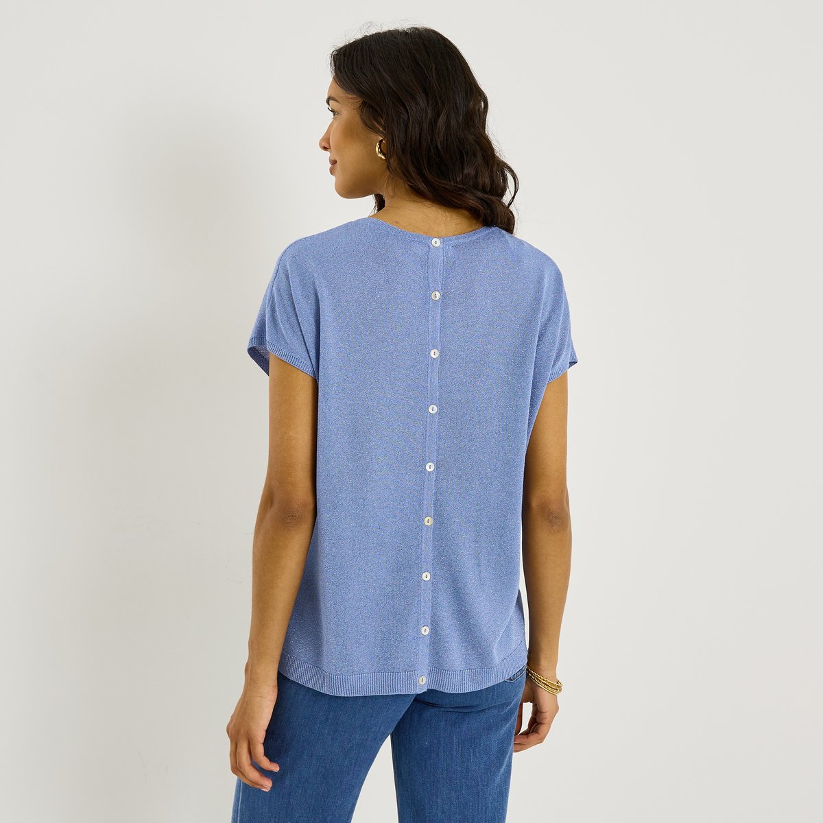 Pull brillant manches courtes bleu, GRAIN DE MALICE