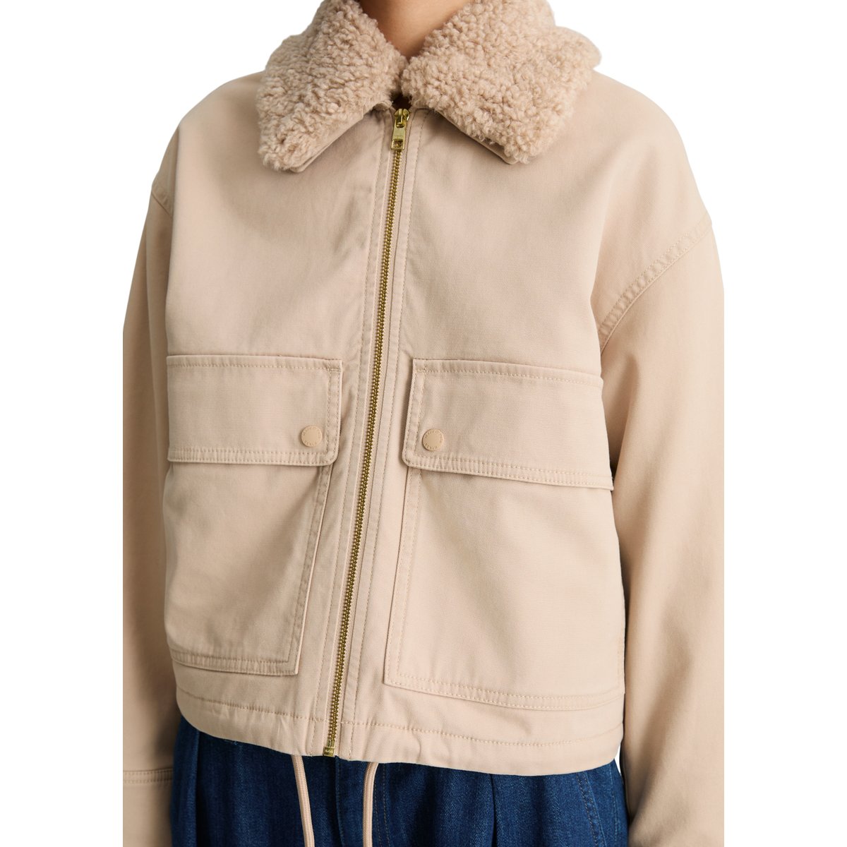 Veste en toile, coupe classique avec un col en peluche amovible beige, MARC O’POLO DENIM