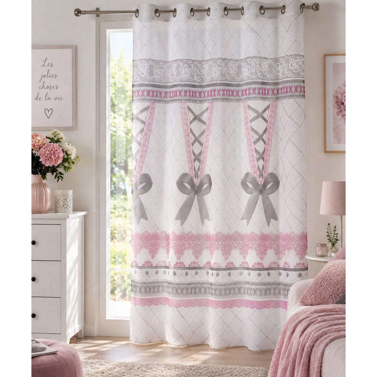 Panneau a oeillets rideau Voile Joli Corset gris, EDEN