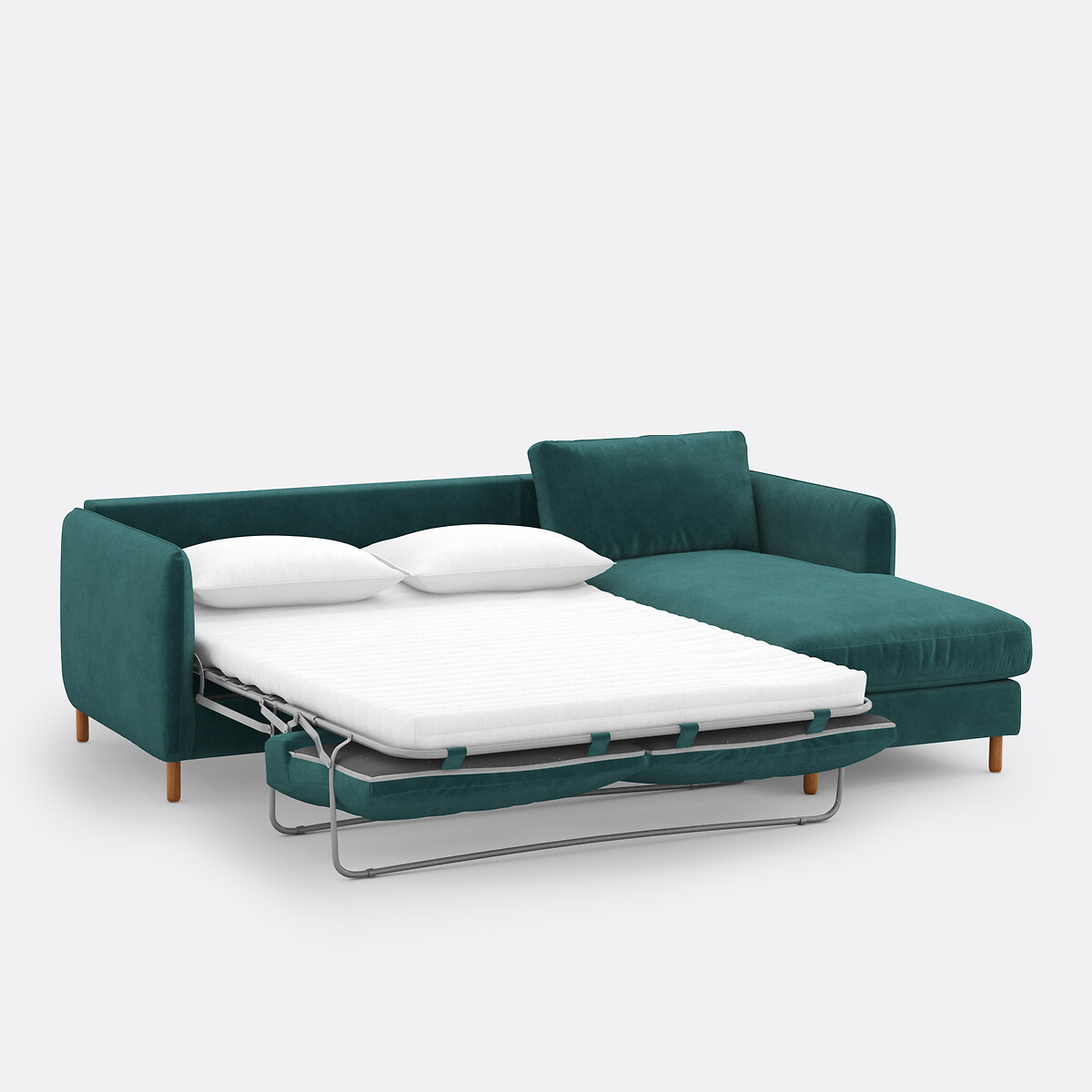 Canapé d'angle droit, convertible, 4 places, en velours, LOMÉO emeraude, LA REDOUTE INTERIEURS