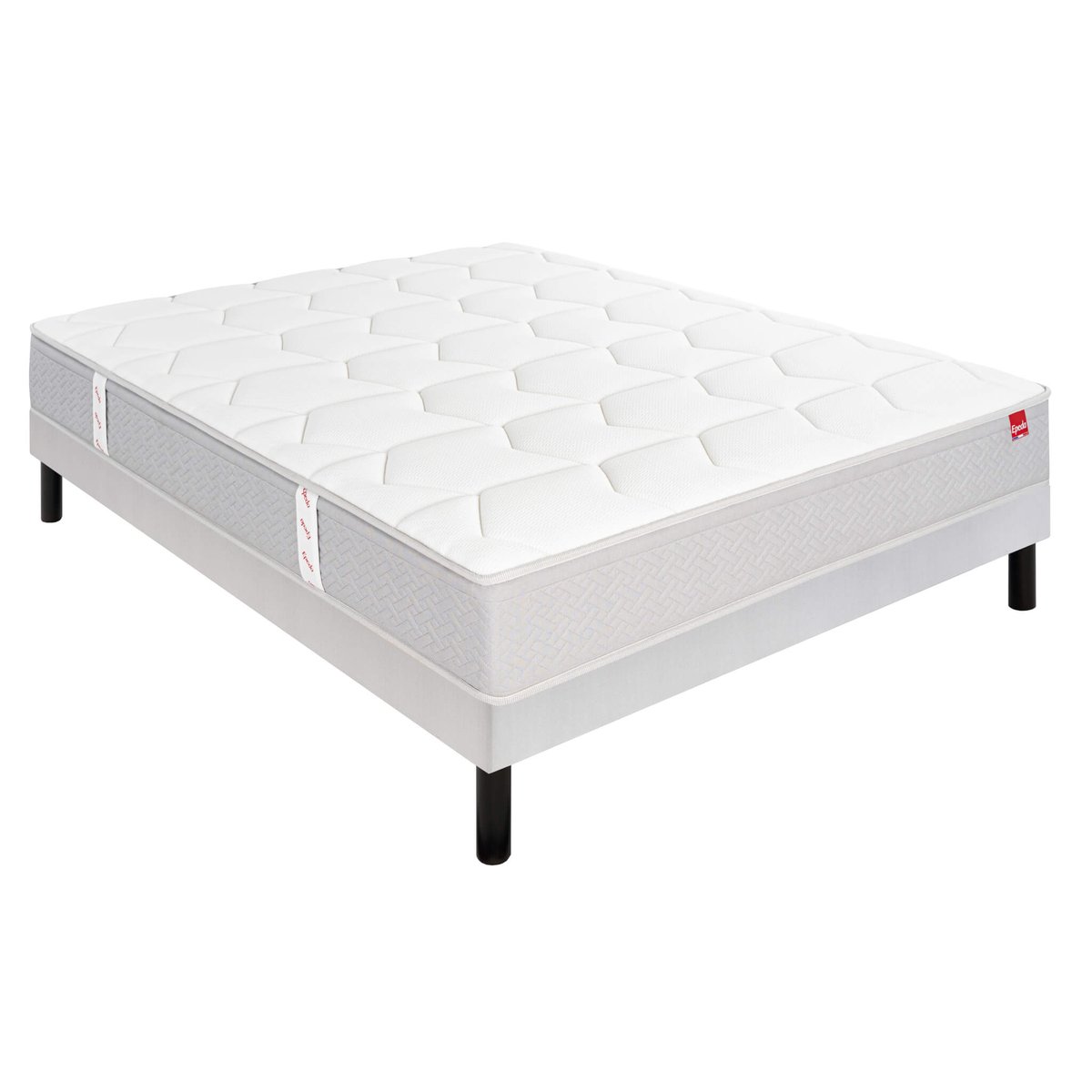 Ensemble matelas ressorts ensachés et mémoire de forme DESTINATION, sommier confort ferme et pieds blanc, EPEDA