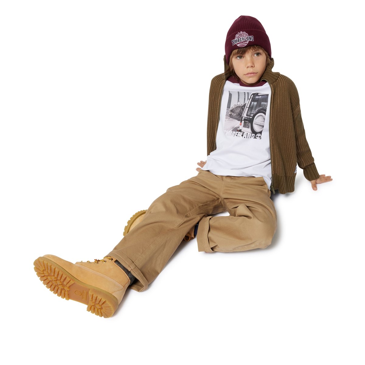 Bonnet brodé en tricot marsala, TIMBERLAND