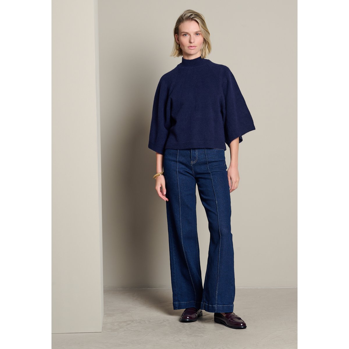 Pull à manches raglan bleu marine, LOLALIZA