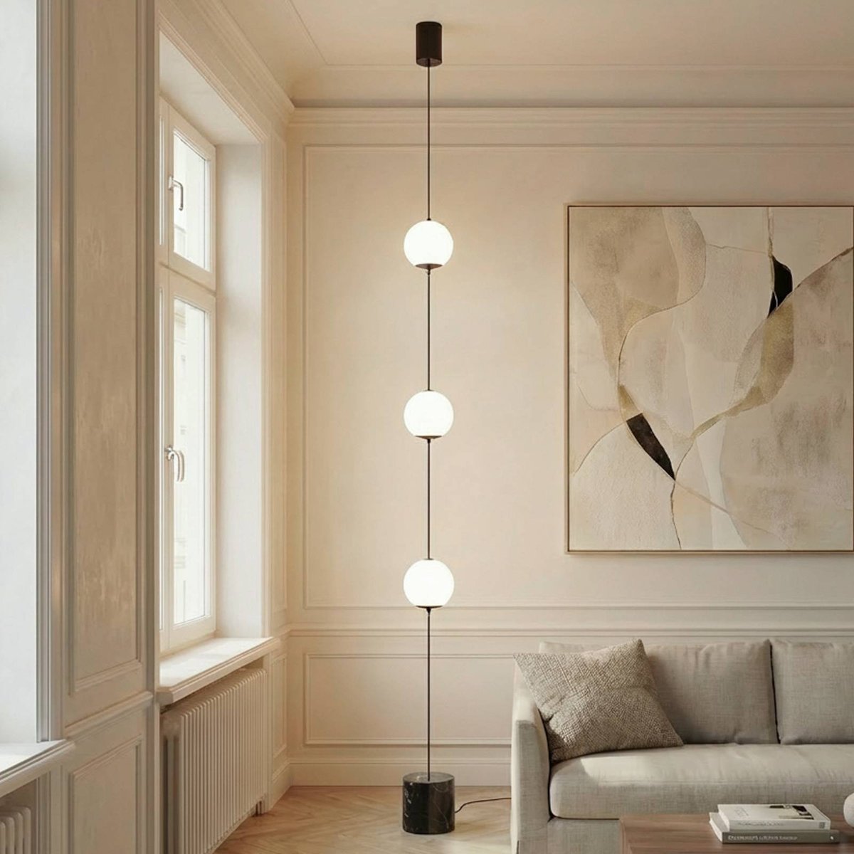 Lampadaire en verre moderneLED, Darrow noir, blanc, LUCANDE