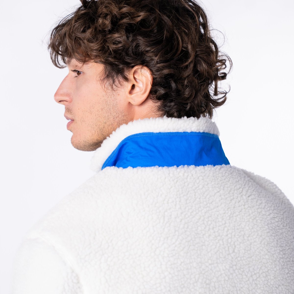 Veste sherpa zippée manches longues ivoire et bleu, BILLYBELT
