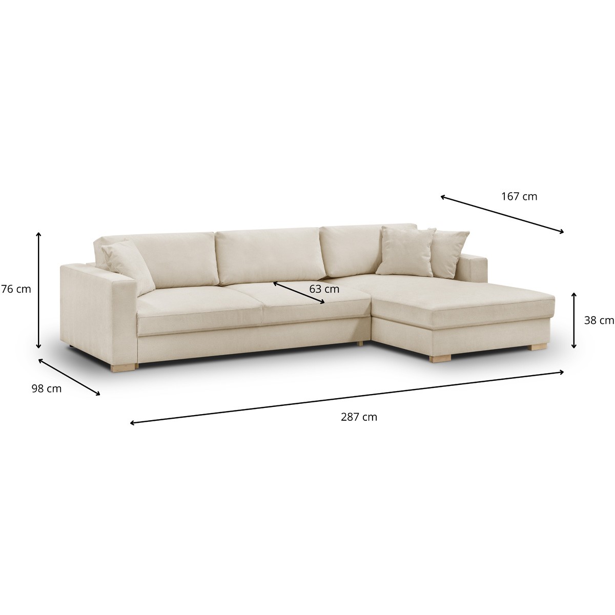 Canapé d'angle à droite convertible 5 places en tissu chenille - ROBIN beige, HOMIFAB