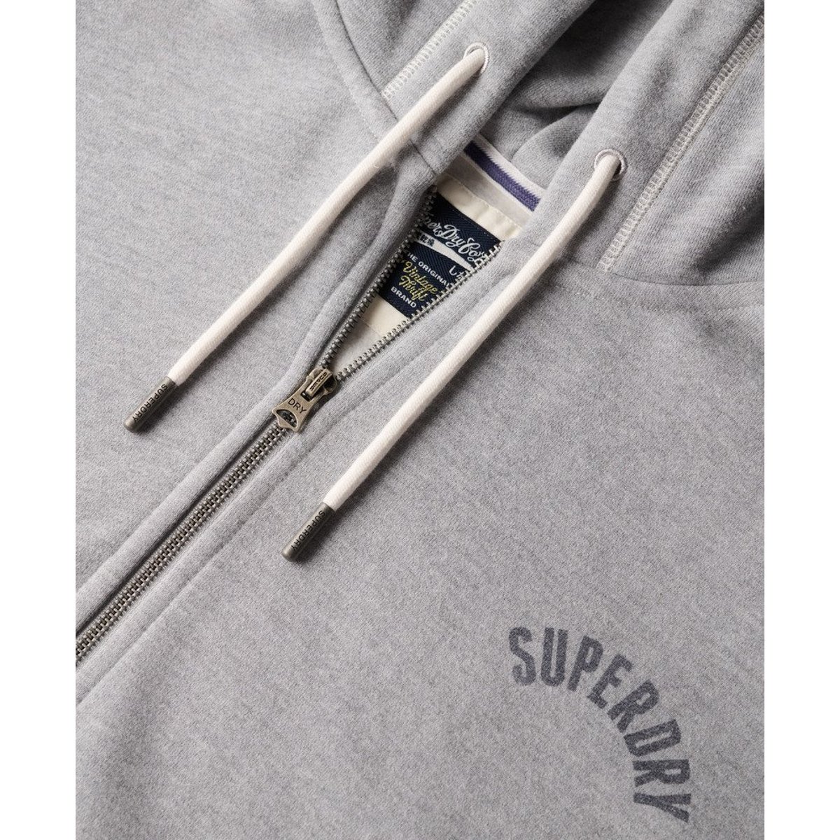 Sweat à capuche zippé oversize Athletic Essential gris chiné, SUPERDRY
