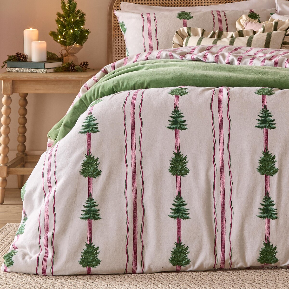Spruce Stripe Reversible Brushed Cotton Duvet Cover and Pillowcase Set oatmeal, WYLDER