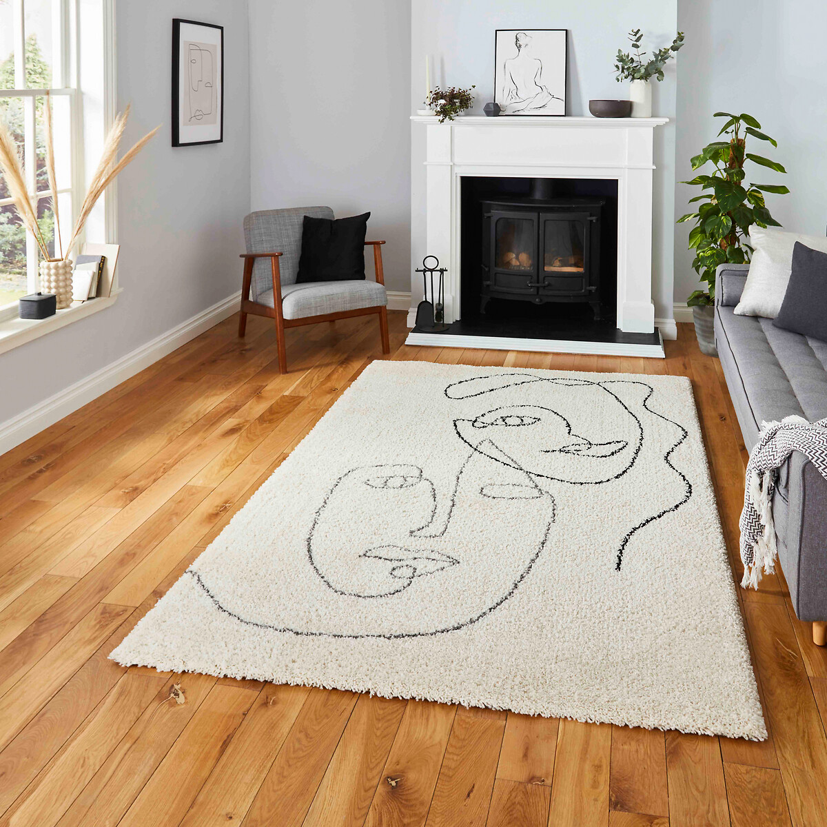 Silhouette Face Berber Style Shaggy Rug cream grey, SO'HOME