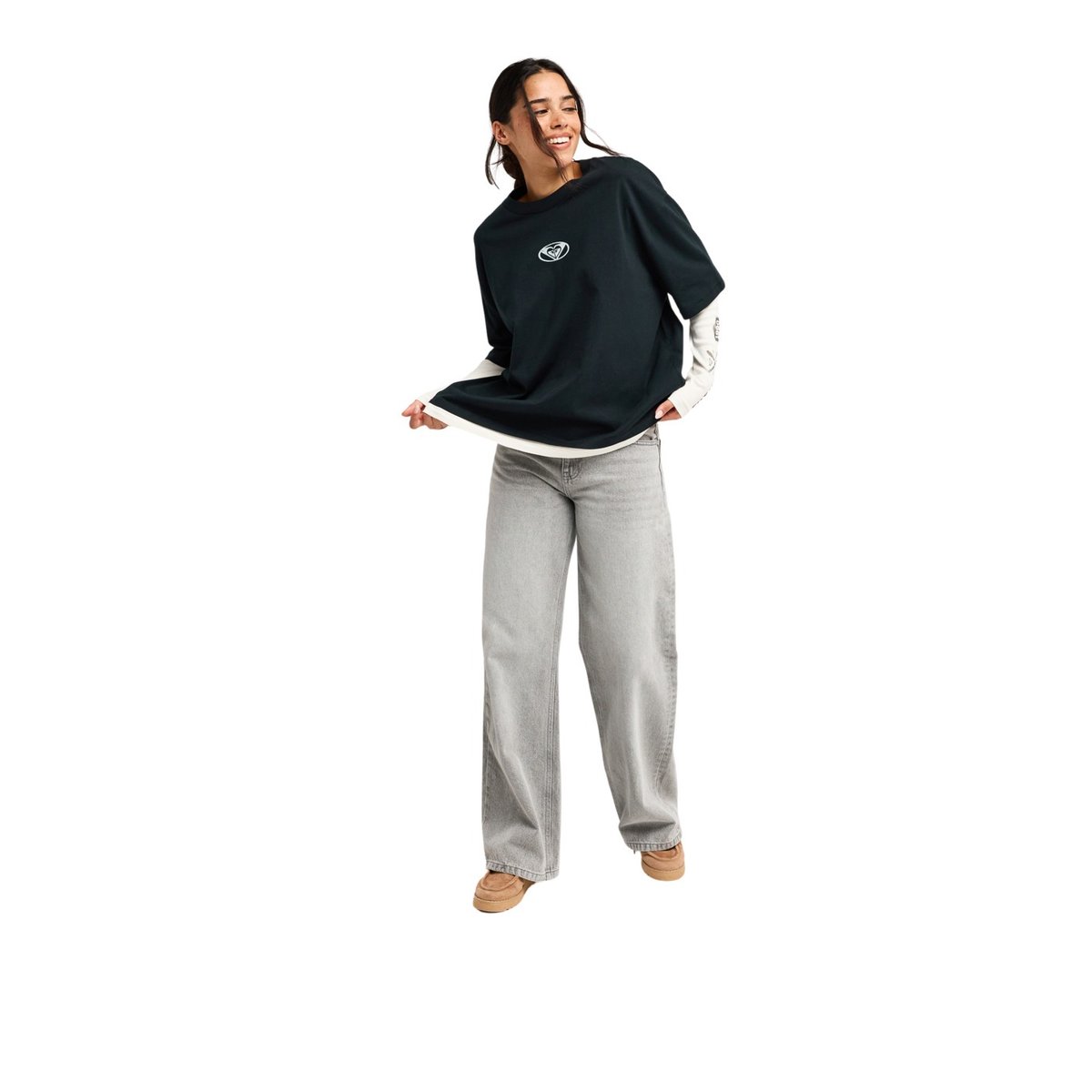 T-shirt oversize à manches longues doubles DOUBLE VIEW. noir anthracite, ROXY