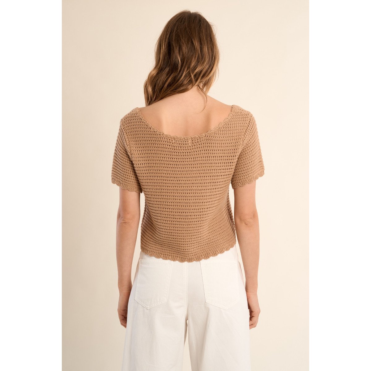 Gilet en maille crochet beige, MOLLY BRACKEN