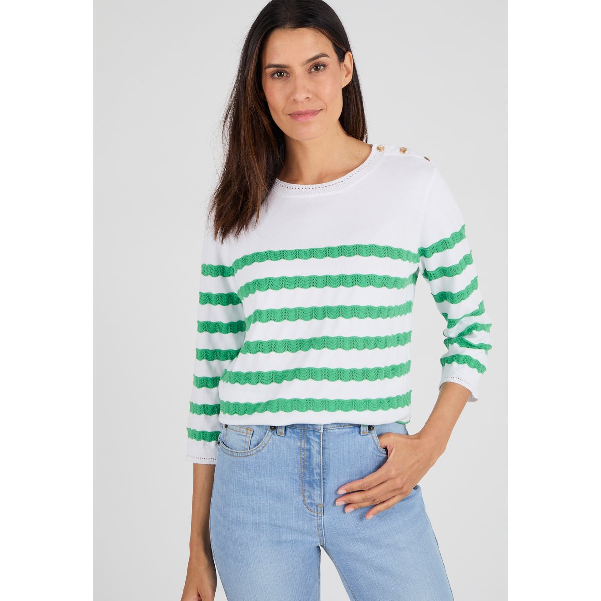 Pull marinière rayures fantaisie vert rayé, DAMART