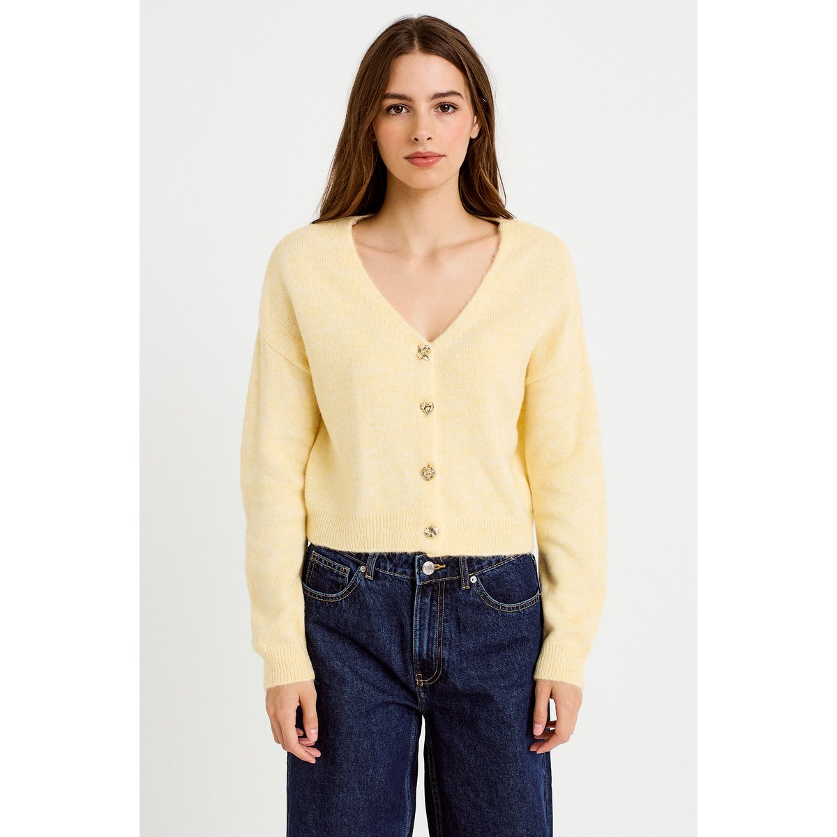 Gilet col v manches longues jaune clair, CACHE CACHE