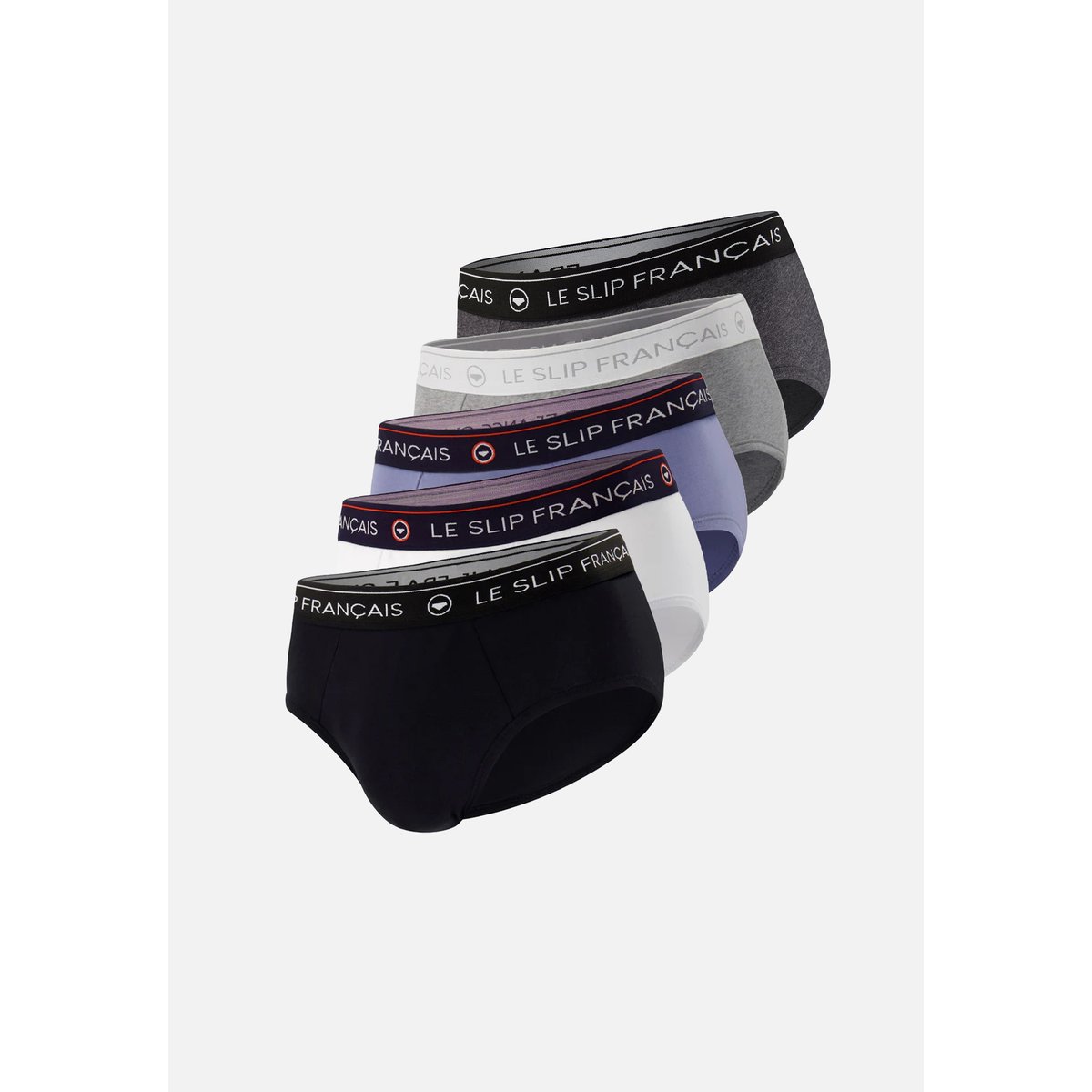 Lot de 5 slips en coton Intrepidecinquo noir bleu bleu marine gris chiné rouge, LE SLIP FRANCAIS