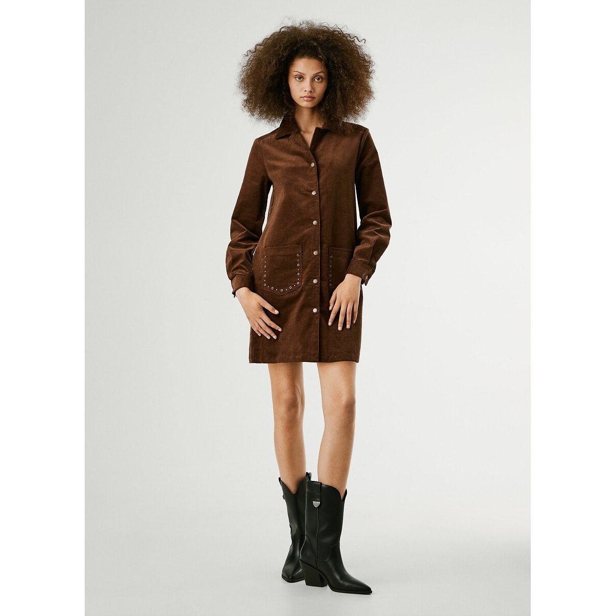 Noelia Velour Dress brown, PEPE JEANS