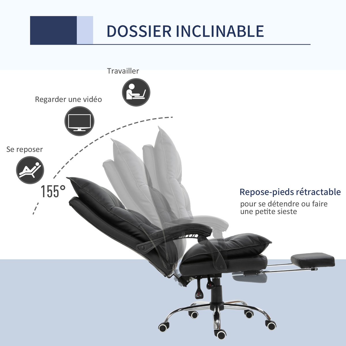 Chaise de bureau PU Noir noir, HOMCOM
