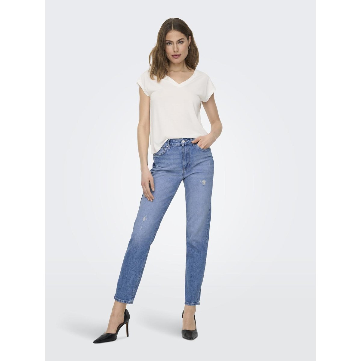 ONLEMILY Taille haute Straight Fit Jeans Jean coupe droite light blue denim, ONLY