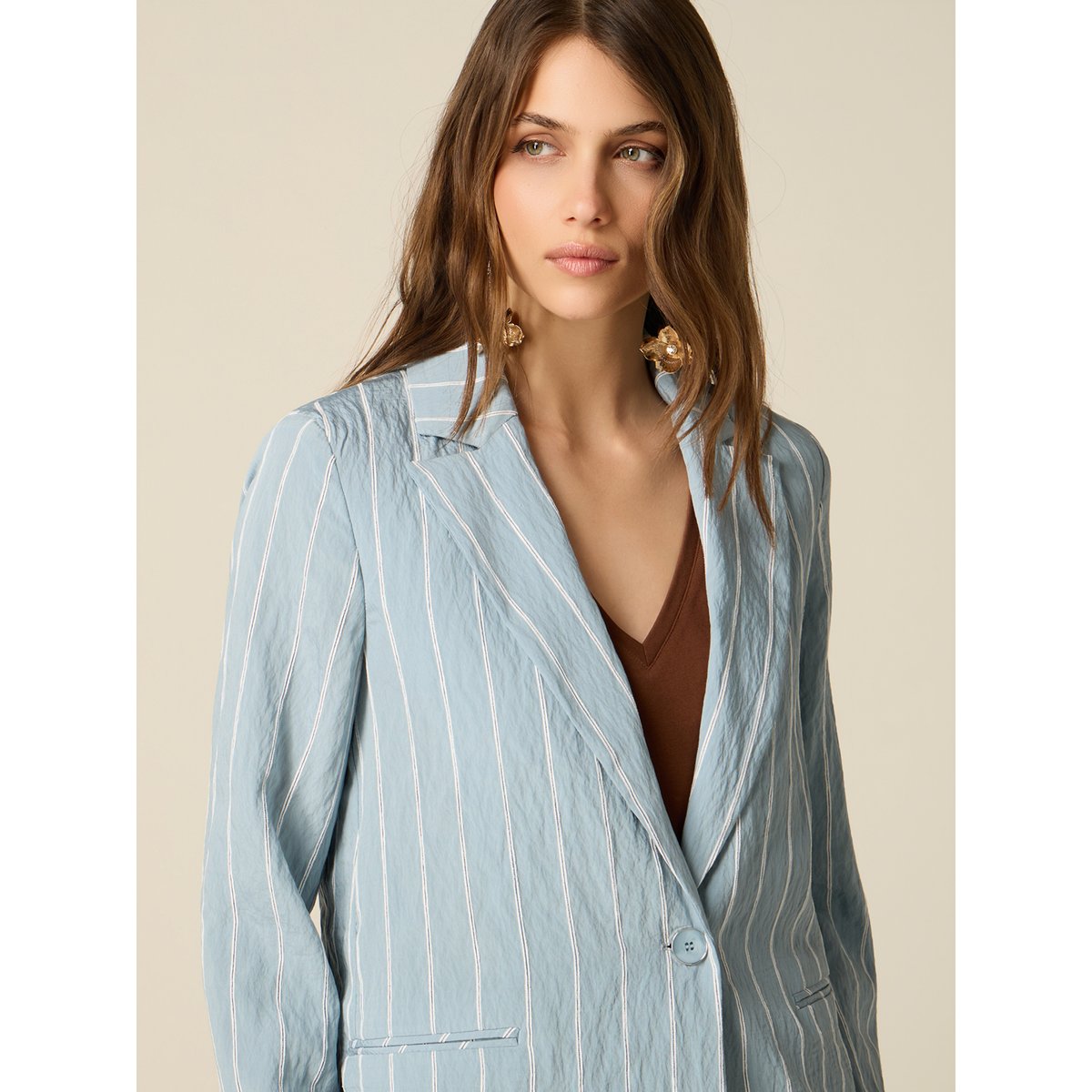 Veste déstructurée à rayures effet crinkle light - blue, OLTRE