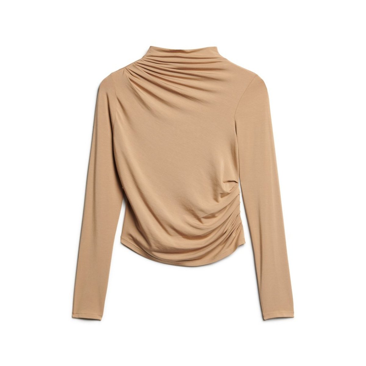 Haut froncé à col montant et manches longues marron bronze, SUPERDRY