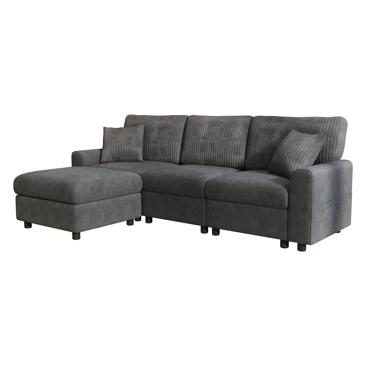 Canapé d'angle réversible chenille et côtelé, VASEA gris foncé, MEUBLES COSY