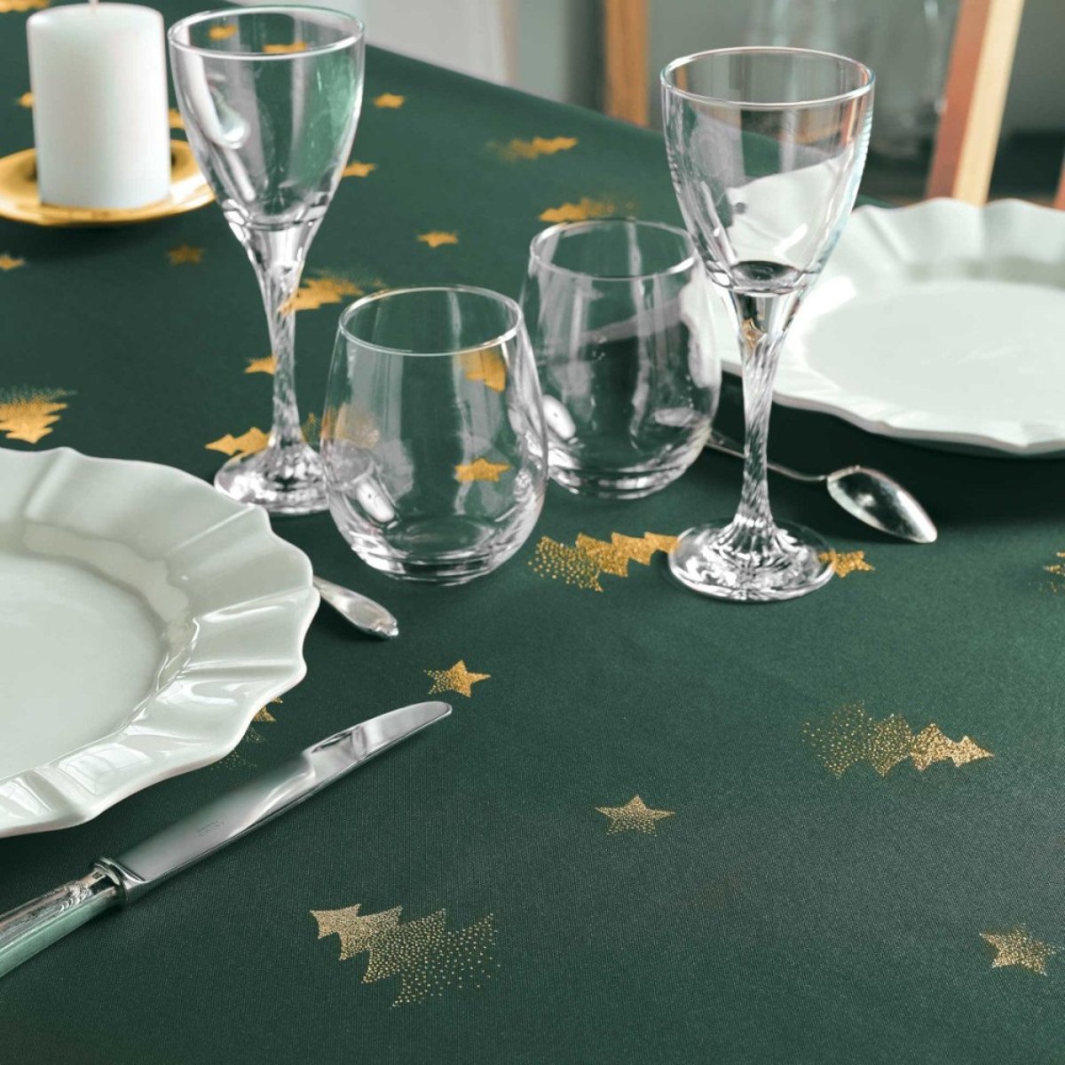 Nappe Rectangulaire 150x300 Antitache Sapin Vert Et Doré vert, DECORATIE