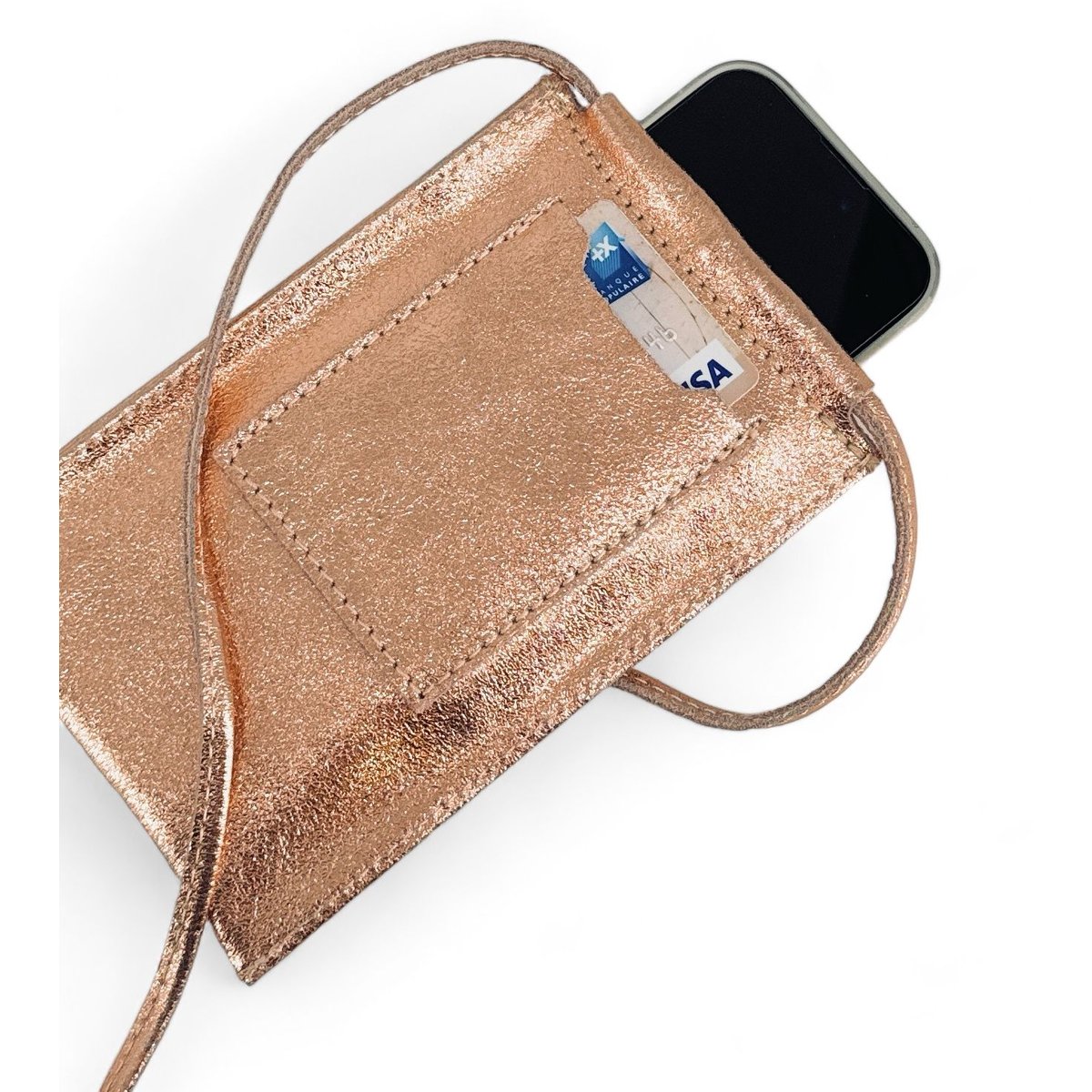 Etui téléphone portable en cuir irisé EASY rose gold, OH MY BAG