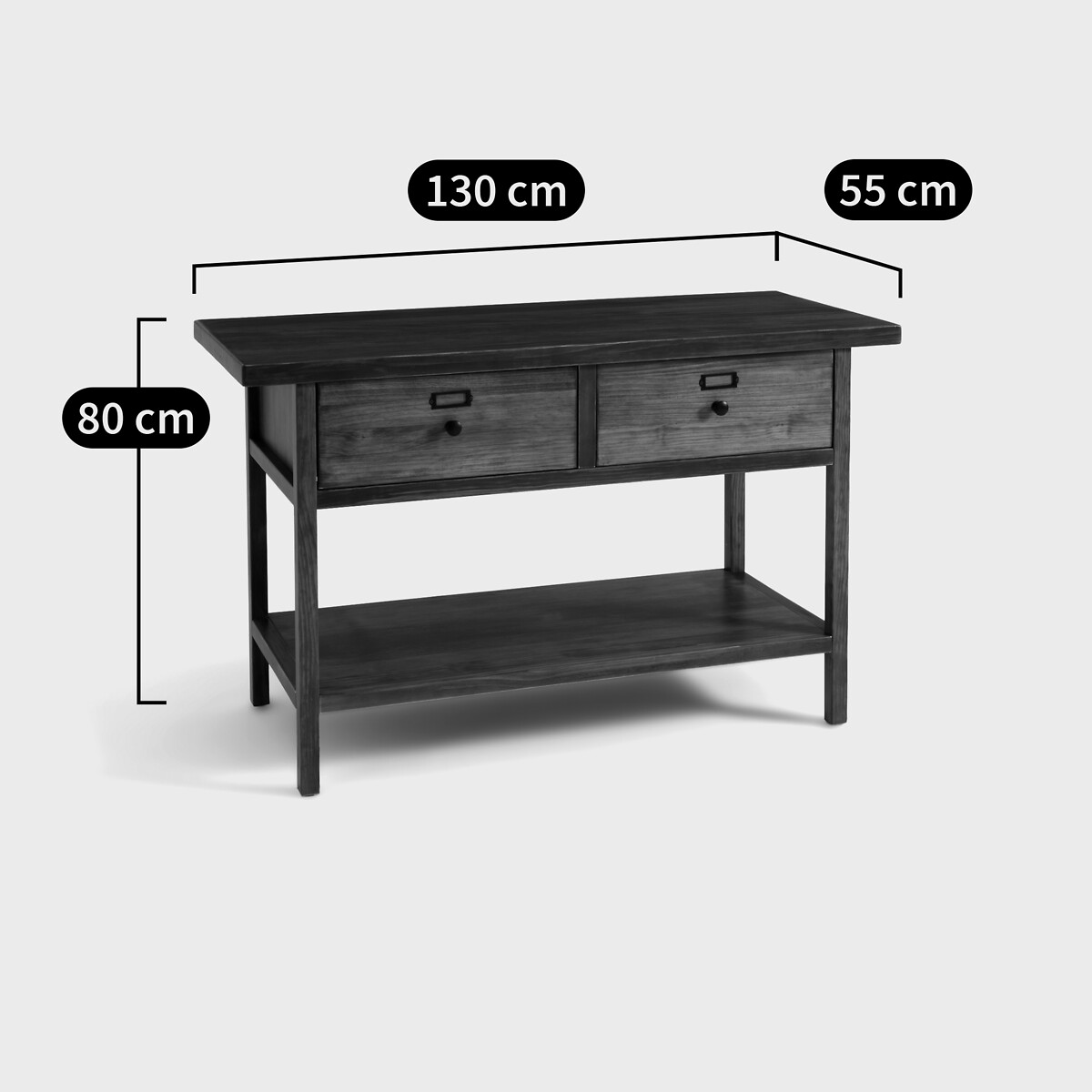 Meuble double vasques pin massif, Lunja bois foncé, LA REDOUTE INTERIEURS