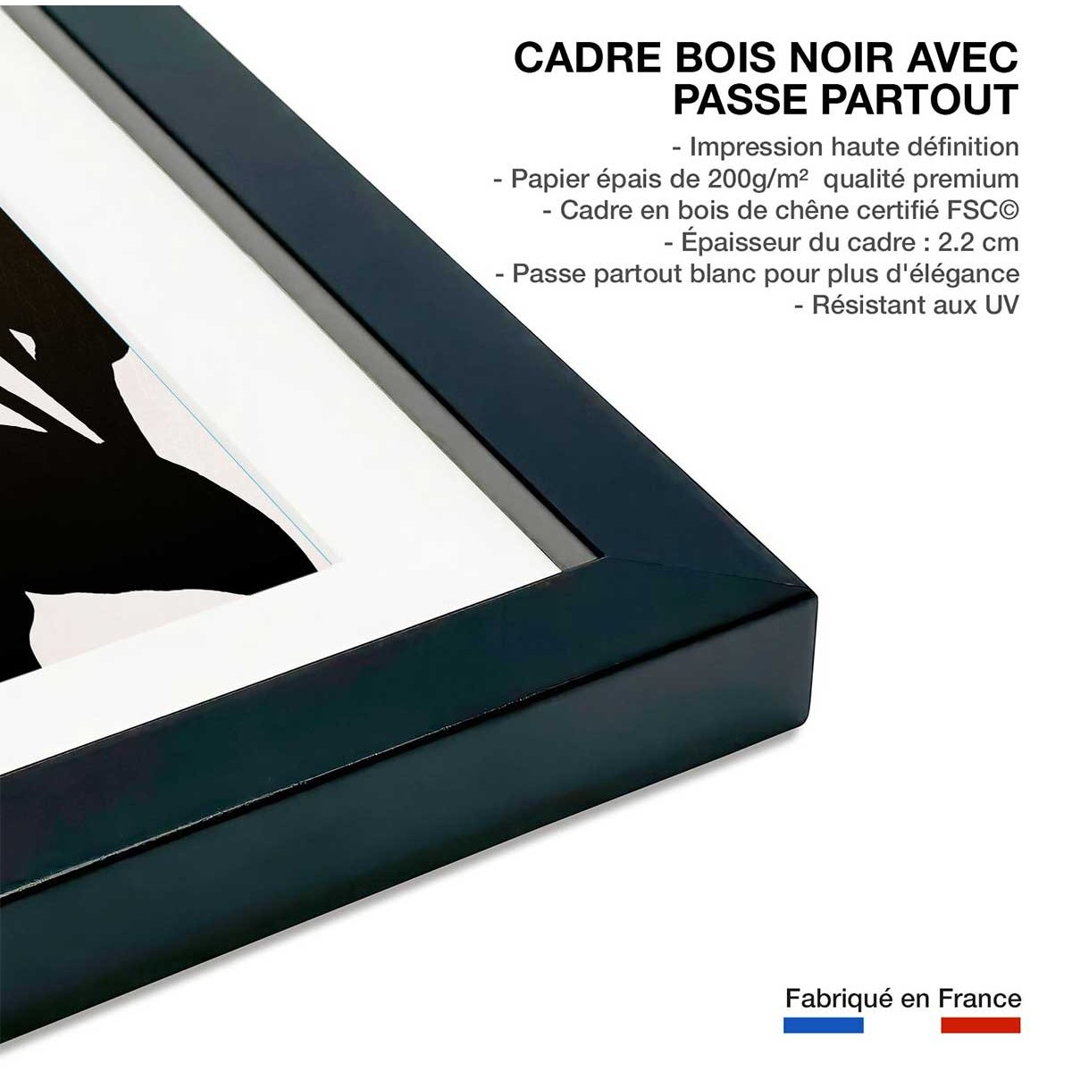 Affiche graphique ""Tropique paradis"" affiche + cadre en bois - noir, HEXOA