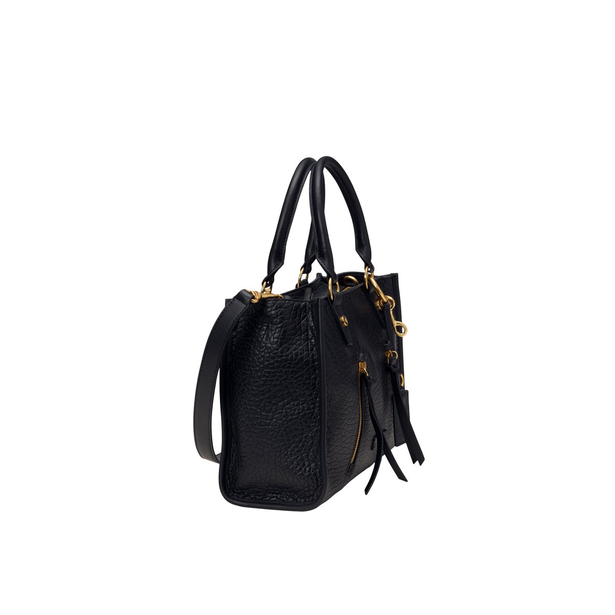 Shopper small en cuir de mouton structuré noir, MARC O'POLO