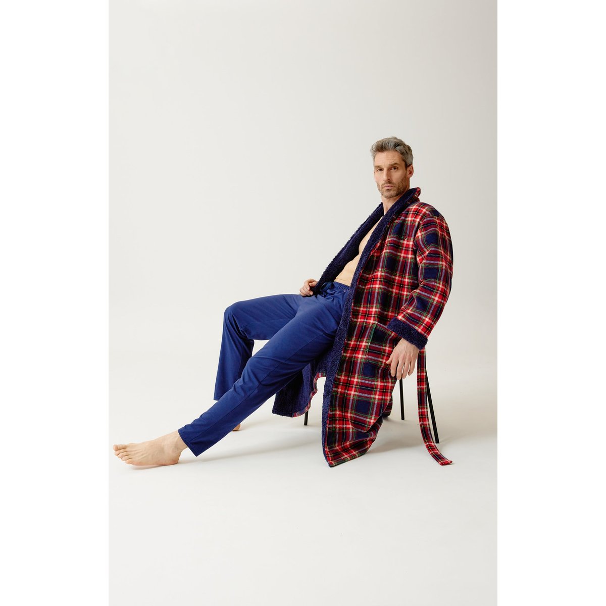 Robe de chambre en polaire à carreaux Léon rouge, ARTHUR