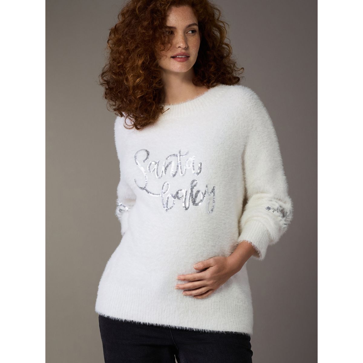 Pull en maille de noël maternité blanc, NEXT