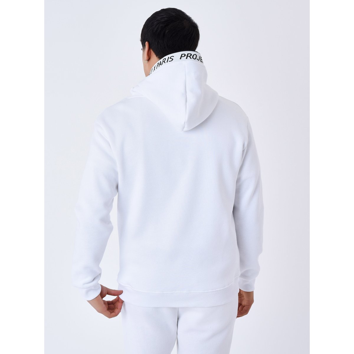 Sweat à Capuche Bord tricoter logoté blanc, PROJECT X