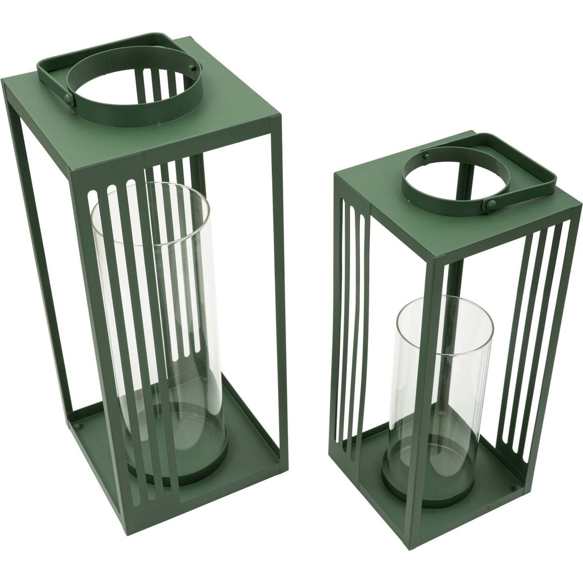 Lot de 2 lanternes en métal et verre vert, RECOLLECTION