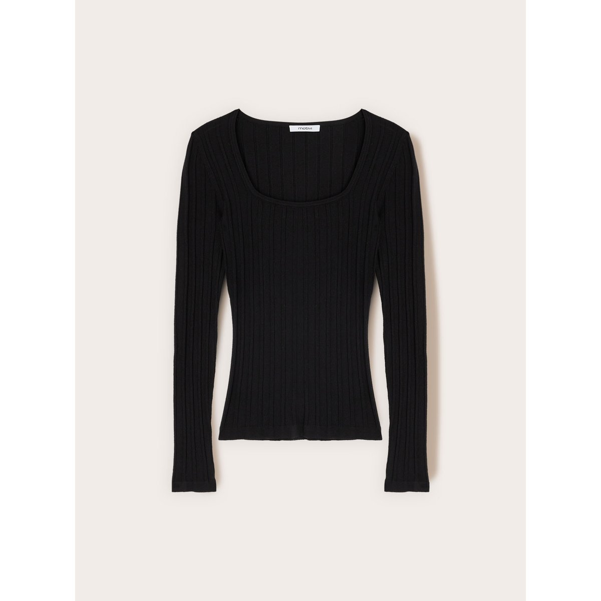 Pull côtelé à encolure carrée noir, MOTIVI